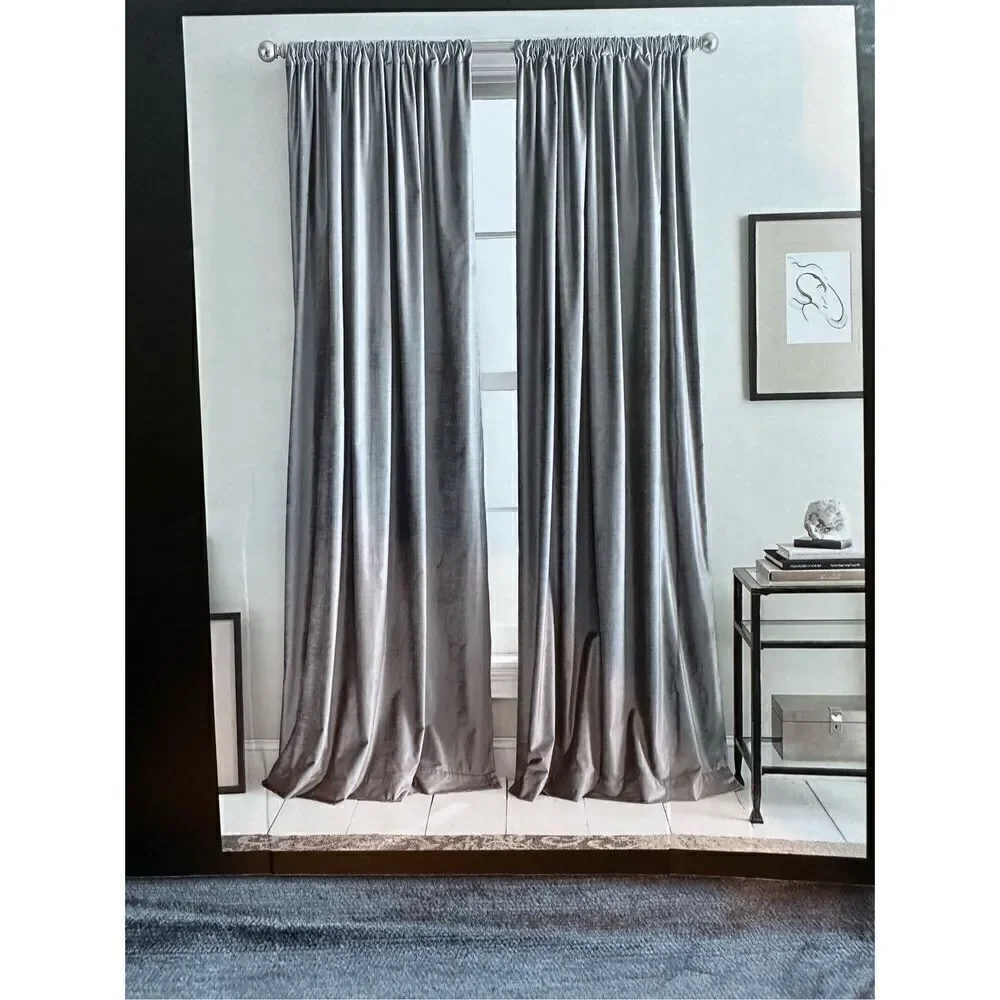 MSRP $275 DKNY Modern Knotted Velvet Panels in Charcoal 2 - 50”X 108”